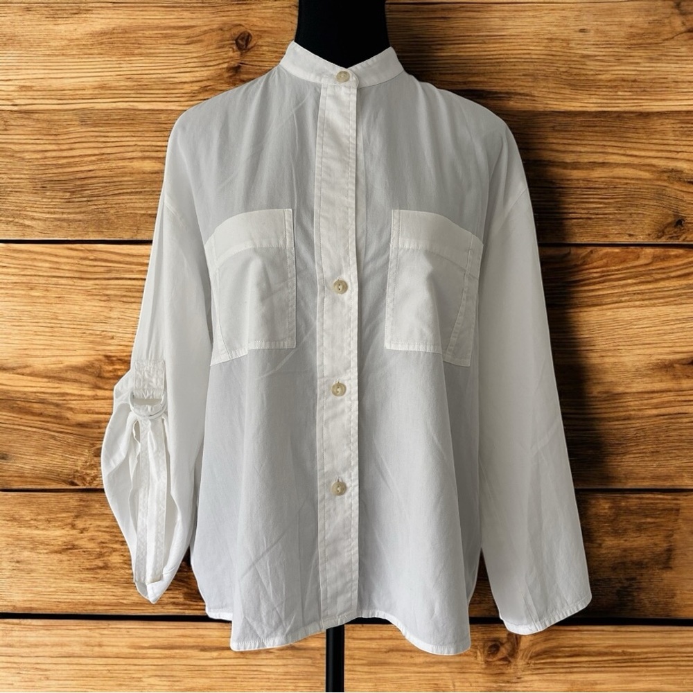 VINCE Relaxed Fit White Collarless Blouse – Size XS